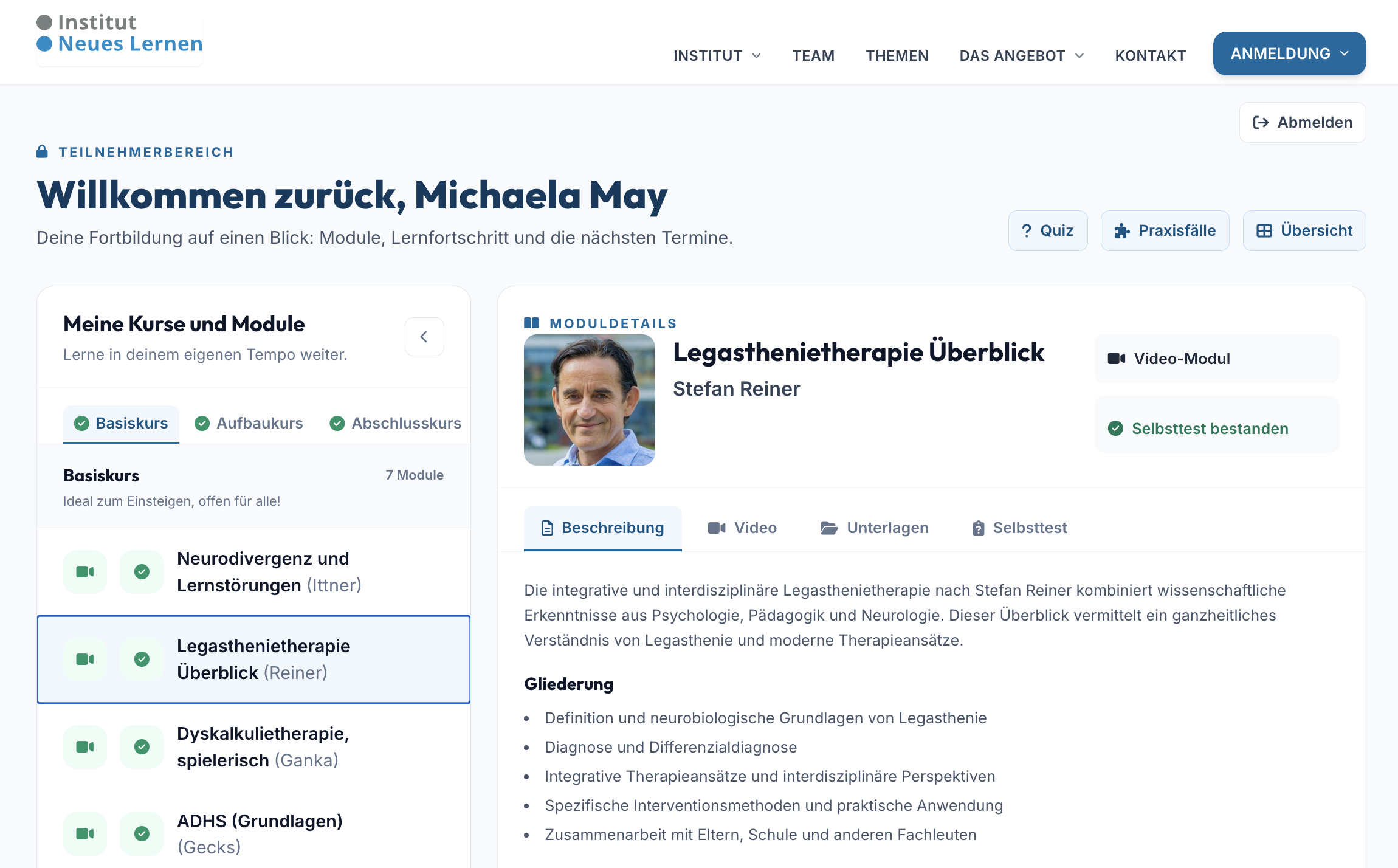 Einblick in die Online-Lernplattform MyFobi